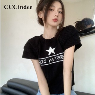 Cccindee ใหม่ เสื้อยืดลําลอง แขนสั้น คอกลม พิมพ์ลายตัวอักษร แฟชั่นสําหรับสตรี 2023