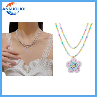Ann สร้อยคอโชคเกอร์ ประดับลูกปัด สองชั้น ลายดอกไม้น่ารัก สไตล์โบโฮ สําหรับผู้หญิง วัยรุ่น ชายหาด
