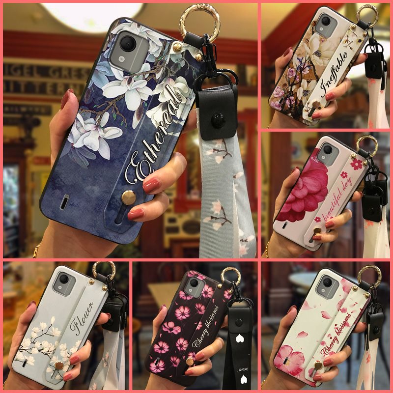 back-cover-anti-knock-phone-case-for-nokia-c110-4g-protective-anti-dust-flower-wristband-wrist-strap-fashion-design-durable