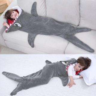 [Fenteer1] ชุดนอน ผ้าห่มคอสเพลย์ แบบนิ่ม ลายฉลามน่ารัก สําหรับเด็ก
