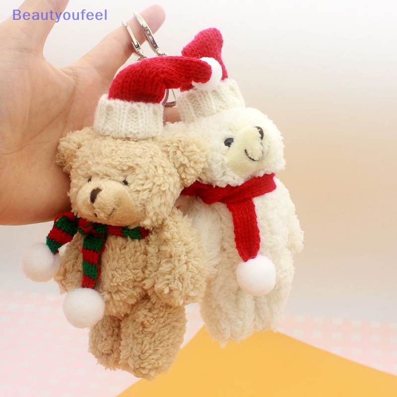 beautyoufeel-พวงกุญแจ-จี้ตุ๊กตาหมีน่ารัก-ผ้ากํามะหยี่ขนนิ่ม-เหมาะกับเทศกาลคริสต์มาส-สําหรับตกแต่งกระเป๋าเป้สะพายหลัง-ผ้าพันคอ-หมวก