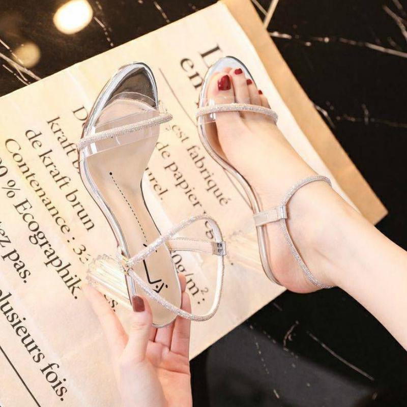 ภาพสินค้ารองเท้าแตะส้นสูงผู้หญิง การออกแบบคริสตัลใส สวมใส่สบายไม่ถูเท้า สไตล์เกาหลี จากร้าน g1wacibnqu บน Shopee ภาพที่ 7