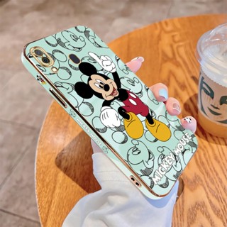 สําหรับ Samsung Galaxy A10 A20 A30 A50 A10S A20S A30S A50S A7 2018 เคสโทรศัพท์มือถือ แบบนิ่ม ลายการ์ตูนมิกกี้ เมาส์ เต้นรํา ขอบสี่เหลี่ยม หรูหรา