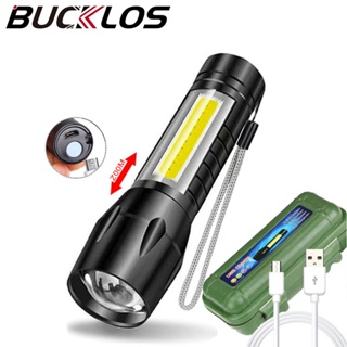 Bucklos ไฟฉาย COB กันน้ํา แบบพกพา ชาร์จ USB สําหรับขี่จักรยานกลางคืน กลางแจ้ง