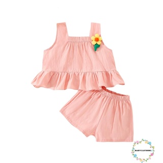 Babyclothes- เสื้อกล้ามแขนกุด ลายดอกไม้ และกางเกงขาสั้น ยืดหยุ่น ลําลอง ฤดูร้อน สําหรับเด็กผู้หญิง