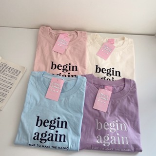 S218 เสื้อยืด oversize ผ้าคอตตอน สไตล์มินิมอล ปัก begin again