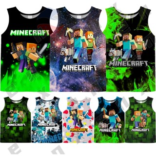 Minecraft เสื้อกล้ามแขนกุด พิมพ์ลายไฟ และน้ําแข็ง 3D แฟชั่นฤดูร้อน สําหรับเด็กผู้ชาย และเด็กผู้หญิง อายุ 4-13 ปี