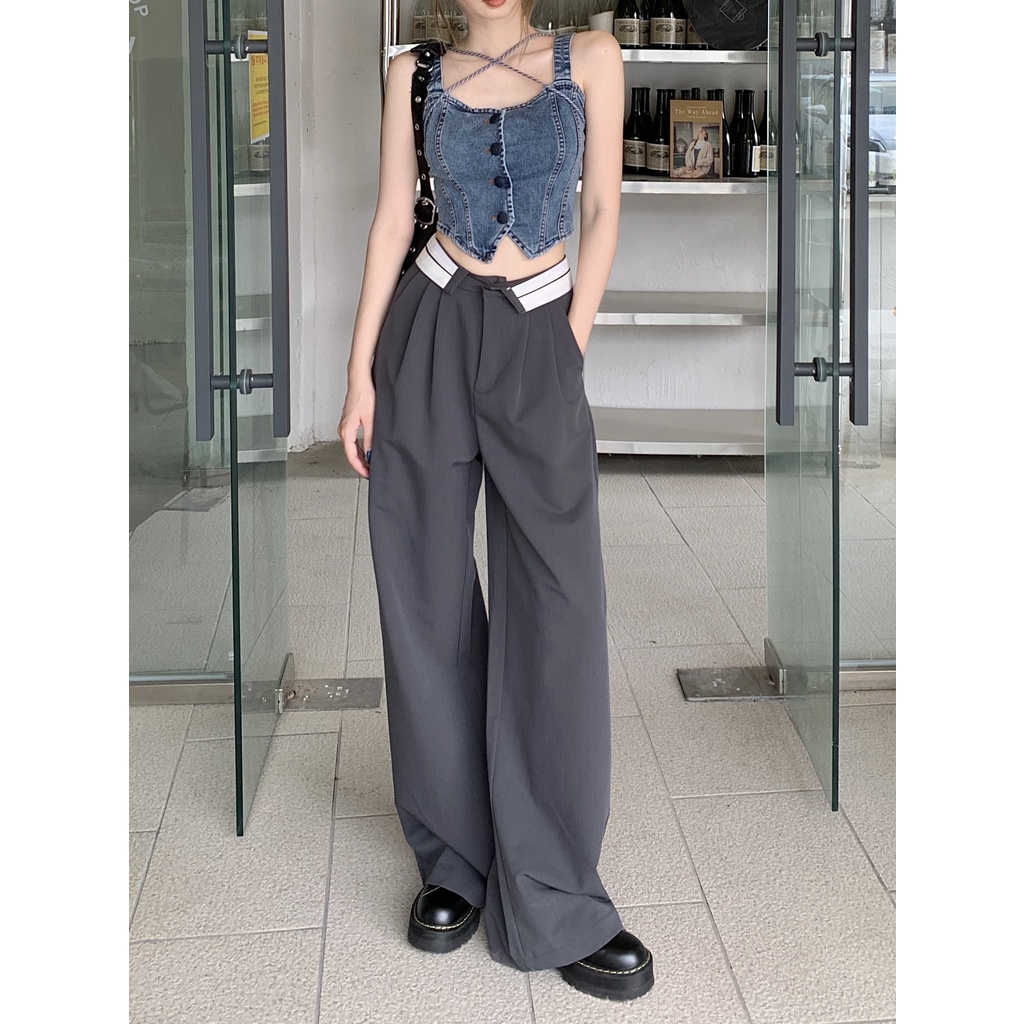 Women High Waist Casual Jeans Korean Style All-match Loose Ladies Denim Wide Leg Long Pants