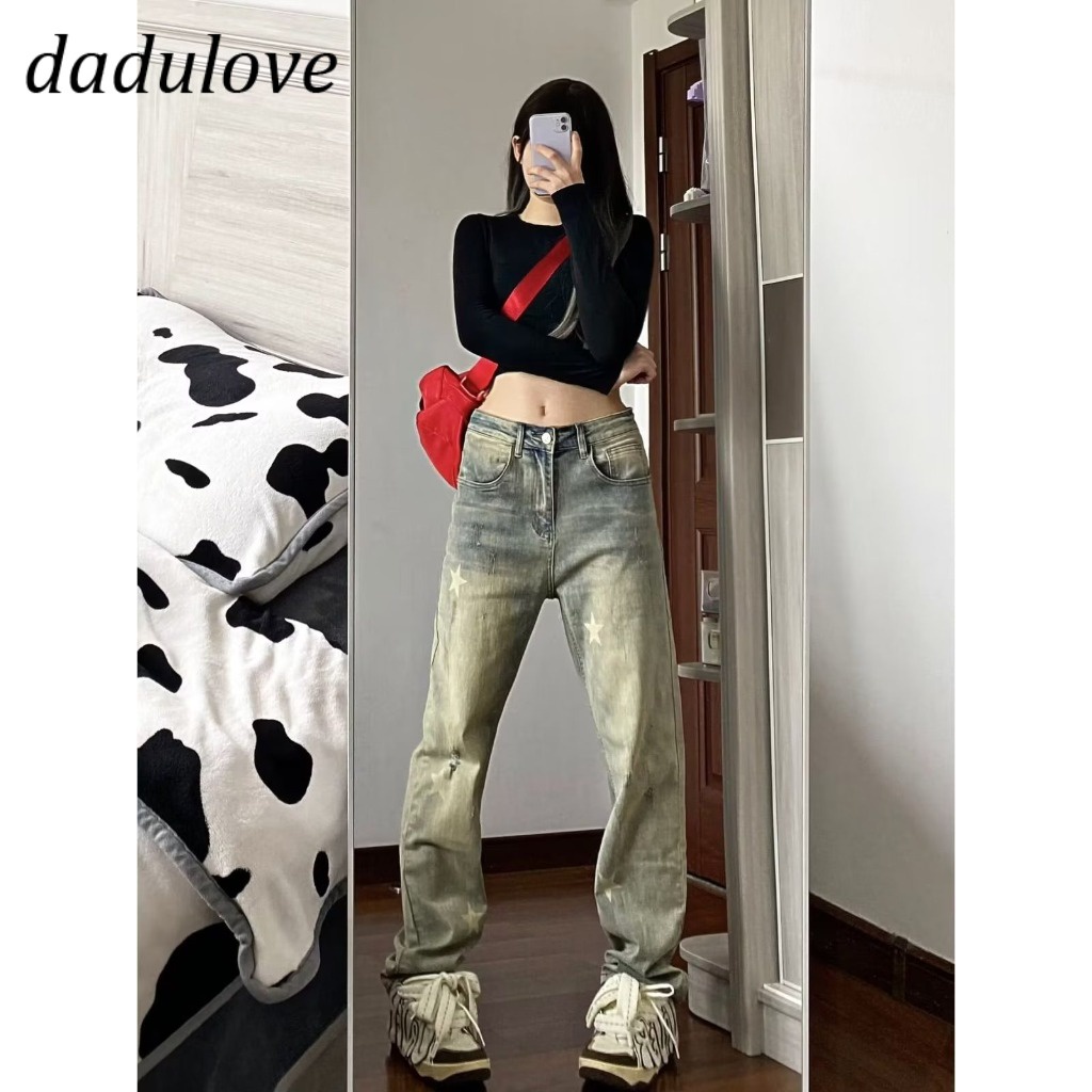 dadulove-new-korean-version-of-ins-retro-washed-jeans-womens-high-waist-star-wide-leg-pants-trousers