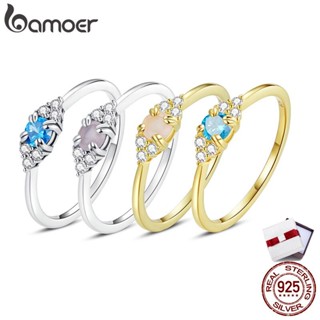 Bamoer Sterling Silver 925 4 Colors Crystal Pink Zircon Finger Ring for Women Statement Fashion Jewelry SCR534