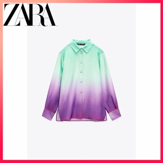 Zara ใหม่ เสื้อโปโล แขนยาว พิมพ์ลายมัดย้อม สําหรับผู้หญิง