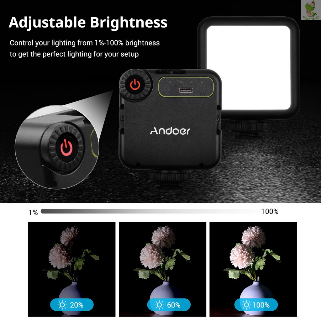 andoer-w49s-ไฟวิดีโอ-led-ขนาดเล็ก-5600k-หรี่แสงได้-5w-แบตเตอรี่ในตัว-แบบชาร์จไฟได้-เมาท์โคลด์ชู-3-ตัว-กล้อง-6-5