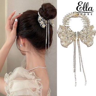 Ellastore123 กิ๊บติดผมหางม้า ประดับไข่มุกเทียม พลอยเทียม รูปดอกไม้ ผีเสื้อ ขนาดใหญ่ เครื่องประดับผม