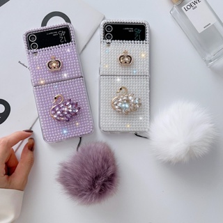 เคสโทรศัพท์มือถือ ฝาพับ 3D สีขาว หรูหรา สําหรับ Samsung Z Flip4 Z Flip3 Z Flip 4 Z Flip 3