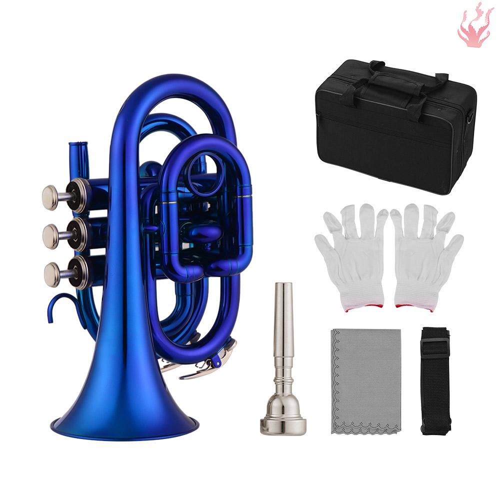 i-mini-pocket-trumpet-bb-เครื่องดนตรีทองเหลือง-แบบแบน-พร้อมปากเป่า-ถุงมือ-ผ้าทําความสะอาด-กระเป๋าถือ