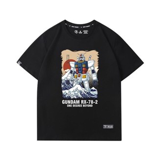 อนิเมะ Gundam โมบิลสูทกันดั้ม และ Kanagawa Surf เสื้อยืดแขนสั้นผู้ชาย Anime เสื้อผ้าฝ้ายอะนิเมะ เกม