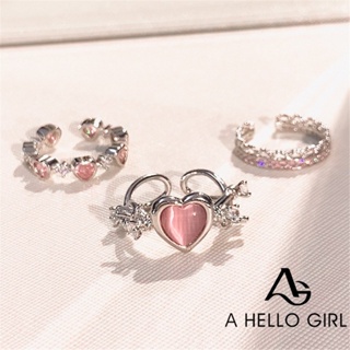 แหวนนิ้วชี้ รูปหัวใจ สีชมพู สามารถปรับได้ สําหรับผู้หญิง