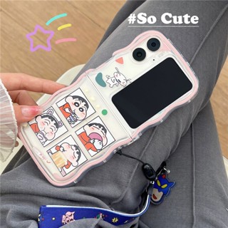 เคสโทรศัพท์มือถือแบบนิ่ม กันกระแทก ลายการ์ตูนชินจังน่ารัก พร้อมสายโซ่คล้อง สําหรับ Oppo Find N2 Flip 5G