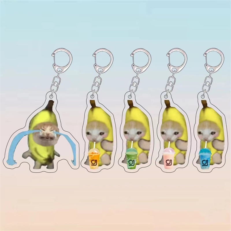 resin-happy-banana-cat-pendant-keychain-funny-resin-lanyard-small-link-chain-maxwell-cat-keychain-student-gift-bag-accessories