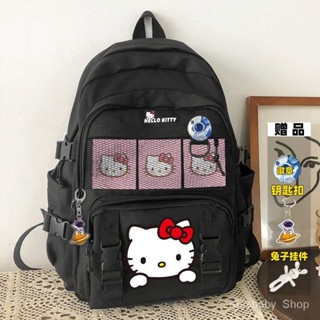 กระเป๋าเป้สะพายหลัง กระเป๋านักเรียน พิมพ์ลาย Hello Kitty จุของได้เยอะ สําหรับนักเรียนประถม