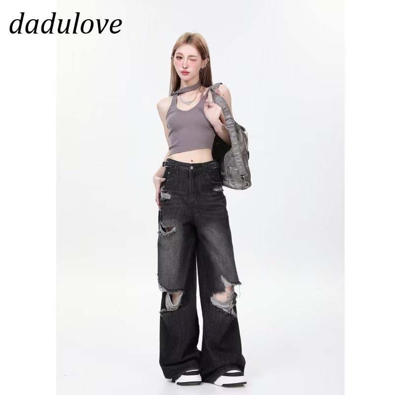 dadulove-new-american-ins-high-street-retro-washed-ripped-jeans-niche-high-waist-wide-leg-pants-trousers