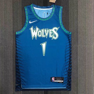 เสื้อกีฬาบาสเก็ตบอล NBA Minnesota Timberwolves สําหรับผู้ชาย #1 เสื้อกีฬาแขนสั้น ลายทีม Anthony Edwards ครบรอบ 75 ปี ประดับเพชร สไตล์เรโทร 280276