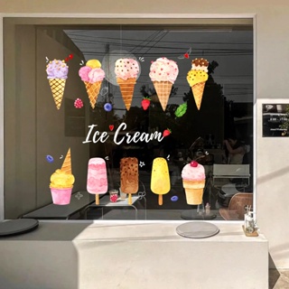 สติกเกอร์ ลายการ์ตูนไอศกรีม สําหรับตกแต่งกระจก ประตู หน้าต่าง ร้านค้า ห้างสรรพสินค้า