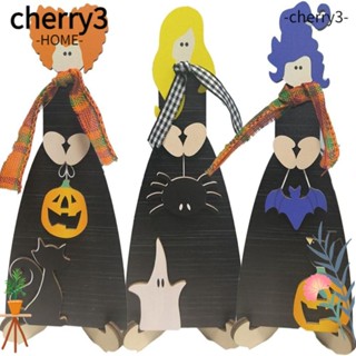 Cherry3 ป้ายไม้ ลายฮาโลวีน 3D พร้อมขาตั้ง ขนาดเล็ก สําหรับตกแต่งบ้าน