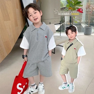 พร้อมส่ง ลดกระหน่ํา ชุดเสื้อผ้าเด็ก สองชิ้น แนวสตรีท ญี่ปุ่น เกาหลี ฤดูร้อน สําหรับเด็กผู้ชาย 2023
