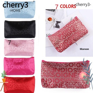 Cherry3 กระเป๋าเครื่องสําอาง มีซิป พิมพ์ลายตัวอักษร แบบพกพา แฟชั่นสําหรับผู้หญิง