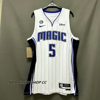 【คุณภาพสูง】ใหม่ ของแท้ NBA Orlando Magic 2022-23 สําหรับผู้ชาย #5 เสื้อกีฬาแขนสั้น ลายทีม Paolo Banchero Association Edition สีขาว