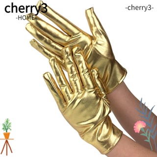 Cherry3 ถุงมือหนังสั้น สีทอง สีเงิน สไตล์โกธิค พังก์ สําหรับคอสเพลย์