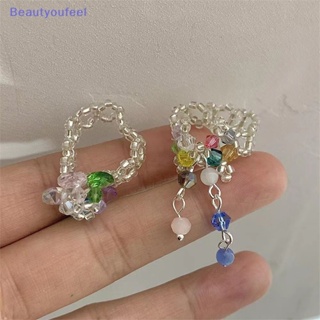 [Beautyoufeel] แหวน ประดับลูกปัดคริสตัล หลากสีสัน เครื่องประดับแฟชั่น สไตล์เกาหลี สําหรับผู้หญิง