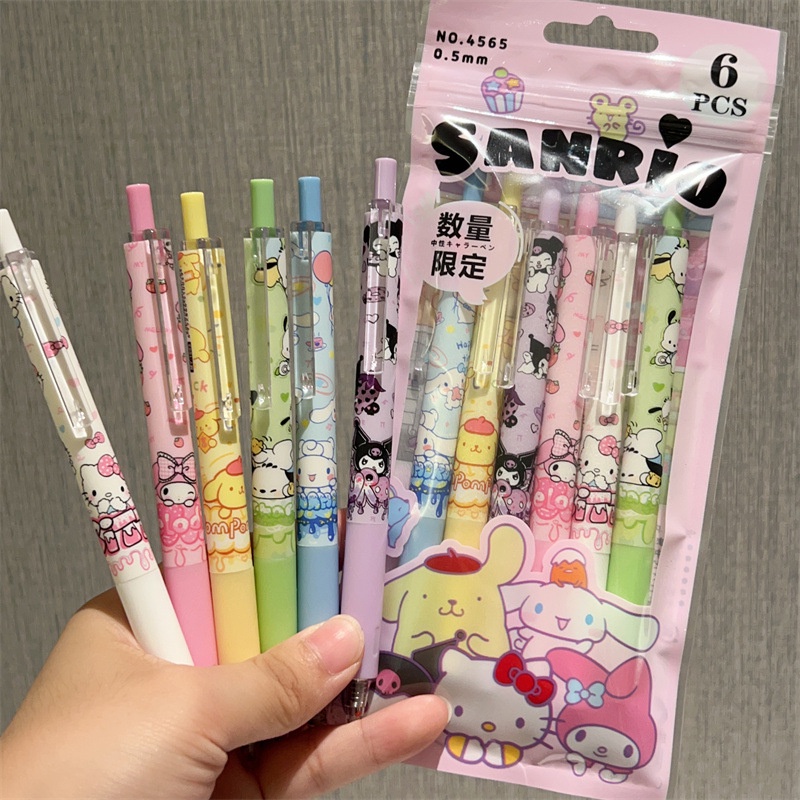 ปากกาเจลคาร์บอน-0-5-มม-ลายการ์ตูน-sanrio-สีดํา-6-ชิ้น