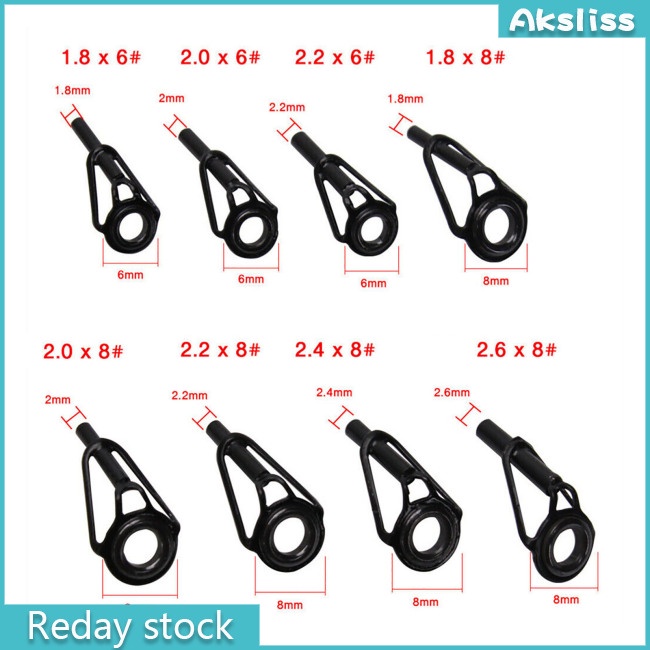 aks-ชุดแหวนไกด์เซรามิค-สเตนเลส-สําหรับคันเบ็ดตกปลา-8-ชิ้น