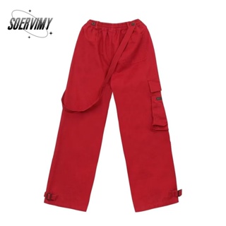 SOERVIMY กางเกงขายาว กางเกงเอวสูง สไตล์เกาหลี แฟชั่น 2023 NEW081402