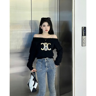 BRYD CEL Beaute 2023 autumn and winter new twist rope shoulder beads embroidered long sleeve knitted top womens fashion all-match slimming