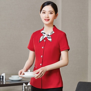 Hot sale💕(L-5XL) เสื้อยูนิฟอร์ม ชุดทำงาน  ร้านอาหารจีน บริกรแขนยาว
