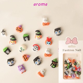 Aroma พลอยเทียมเรซิ่น รูปฮาโลวีน 3D ขนาดเล็ก ทนทาน หลากสี สําหรับตกแต่งเล็บ 20 ชิ้น