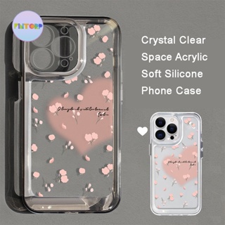 รักหัวใจ เคสโทรศัพท์กันกระแทก For iPhone 11 12 13 14 Pro Max XS MAX X XR 15 8Plus 7 SE ปลอกอะคริลิกสำหรับป้องกันเลนส์