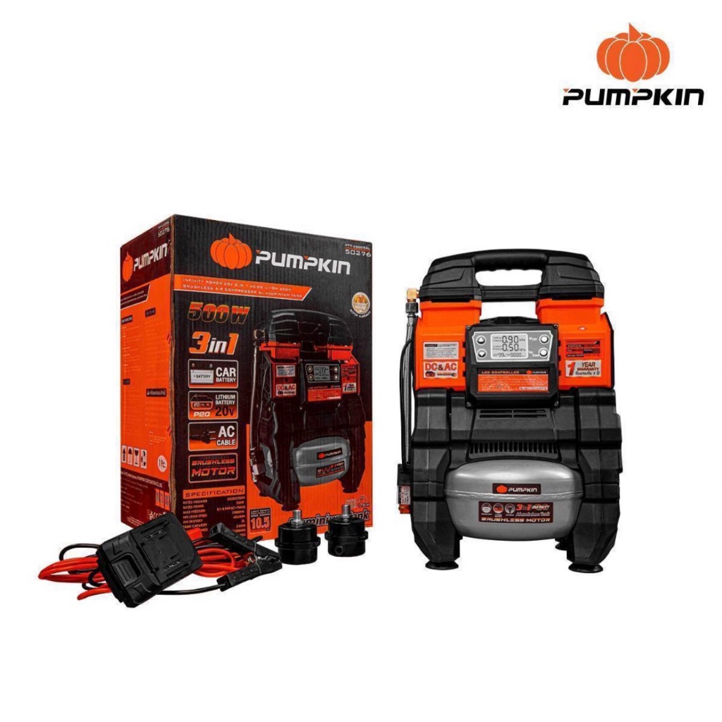 pumpkin-ptt-a5005bl-50276-ปั้มลมแบตเตอรี่-20v-2in1-เสียบไฟบ้านได้-ไม่รวมแบตเตอรี่-คีบแบตรถยนต์ได้-พกพาสะดวก-ดีเยี่ยม