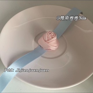 สร้อยคอโชคเกอร์ แบบนิ่ม แฮนด์เมด ประดับริบบิ้น สีชมพูกุหลาบ สไตล์ฝรั่งเศส วินเทจ สําหรับเด็กผู้หญิง