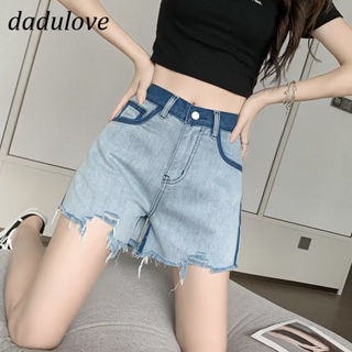 DaDulove💕 New Korean Version of INS Raw Edge Denim Shorts High Waist Loose Wide Leg Pants Large Size Hot Pants