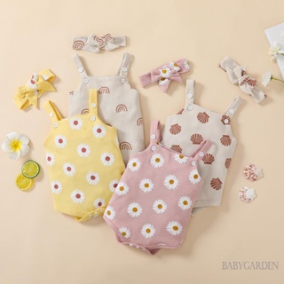 Babygarden- ชุดรอมเปอร์ แขนกุด พิมพ์ลายดอกไม้ สีรุ้ง พร้อมที่คาดผม สําหรับเด็กทารกผู้หญิง 0-18 เดือน