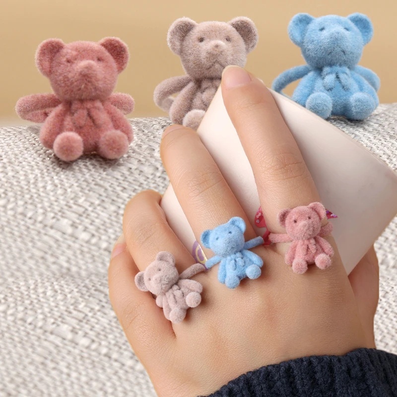 แหวนแฟชั่น-รูปตุ๊กตาหมีน่ารัก-แบบเปิด-ปรับได้-สําหรับเด็กผู้หญิง