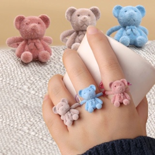 แหวนแฟชั่น รูปตุ๊กตาหมีน่ารัก แบบเปิด ปรับได้ สําหรับเด็กผู้หญิง