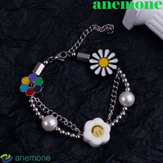Anemone สร้อยข้อมือสร้อยข้อมือสายโซ่ประดับไข่มุกดอกทานตะวันสไตล์เกาหลีสําหรับผู้หญิง