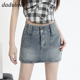 DaDulove💕 New Korean Version of Ins Retro Denim Skirt High Waist Small Crowd A- line Skirt Large Size Bag Hip Skirt