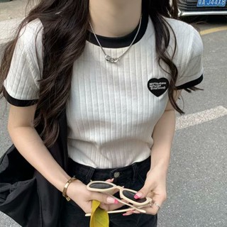 เสื้อยืดแขนสั้น เข้ารูป สีขาว แฟชั่นฤดูร้อน สําหรับผู้หญิง
