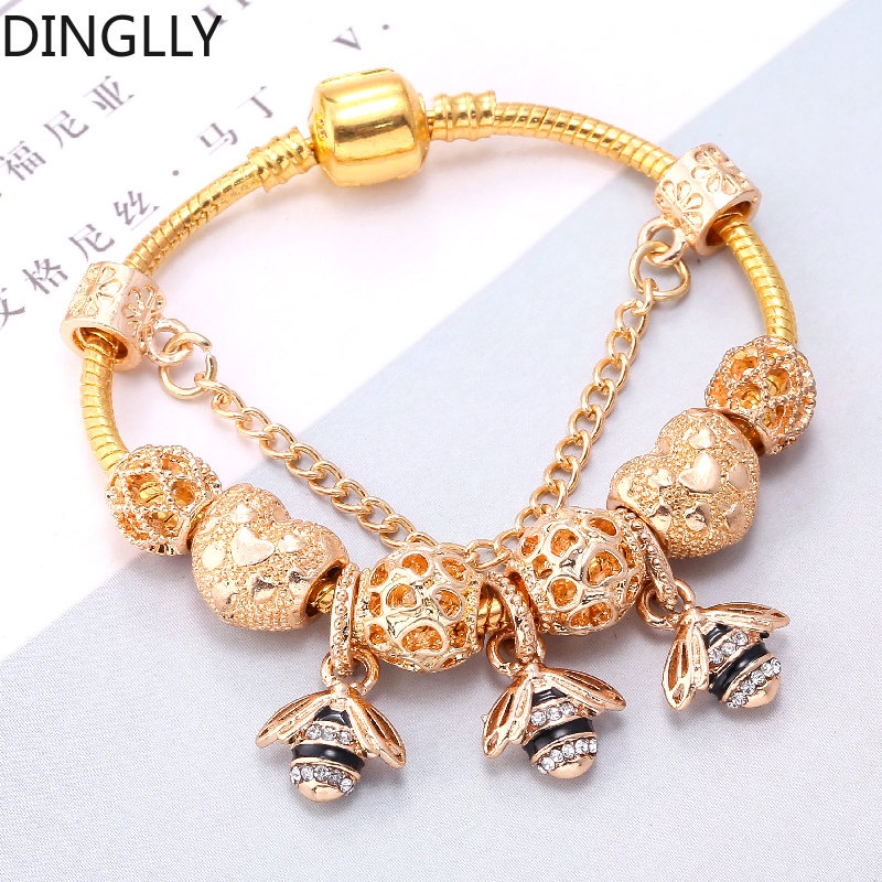 dinglly-สร้อยข้อมือ-จี้รูปผึ้ง-3-ตัว-สีทอง-สําหรับผู้หญิง-diy